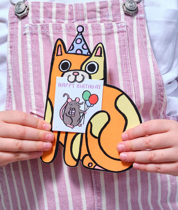 Cat With Mini Card Kids Birthday Card