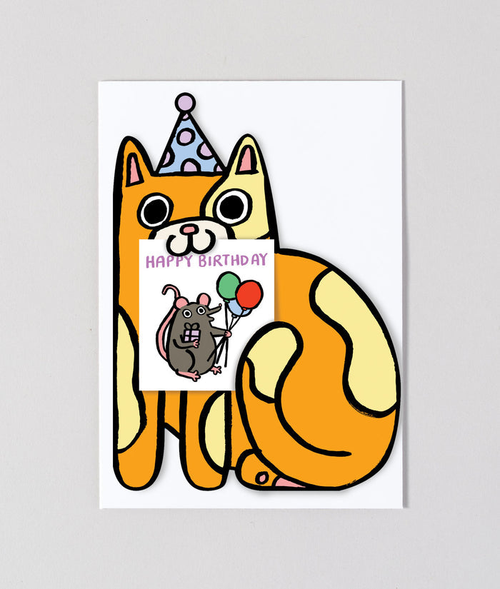Cat With Mini Card Kids Birthday Card