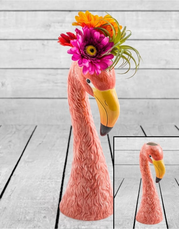 Ceramic Pink Flamingo Vase Choice of Two Sizes