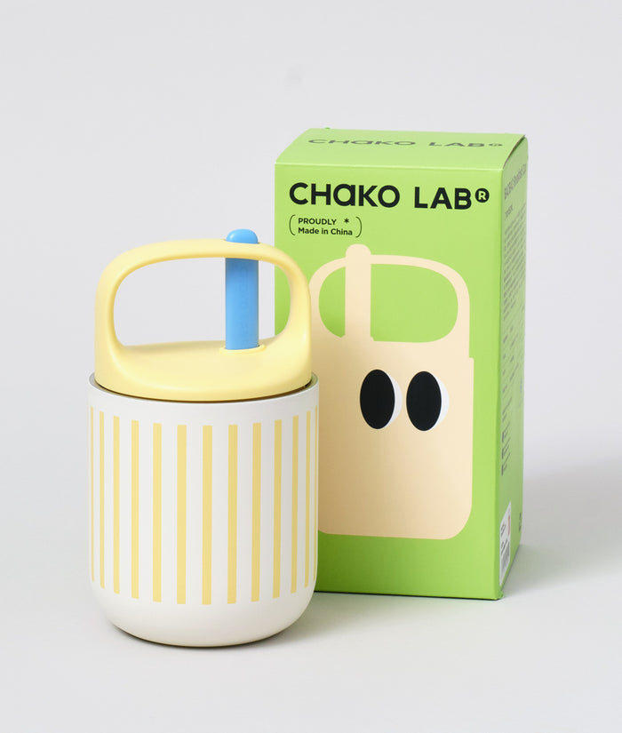 Chako Lab Bao Bao Insulated Cup White/Yellow Stripe