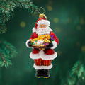 Charcuterie Claus ornament. Santa brings a scrumptious spread with a delightful cheese board. View of front.