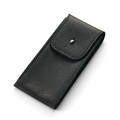 Black leather Classic Single Watch Pouch with front flap and silver snap.