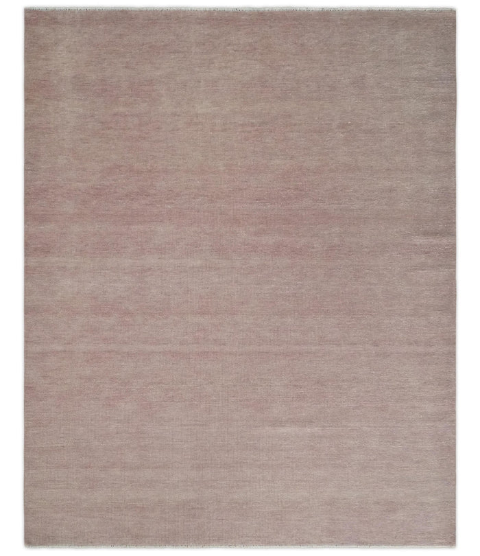 Contemporary Custom Made Modern Solid Peach Hand knotted Wool Area Rug - The Rug Decor