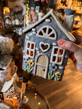 Cornflower Blue House with Bird & Embossed Flowers