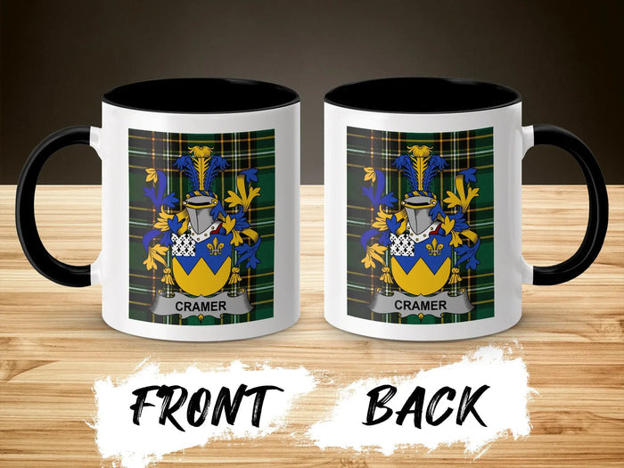 Cramer 11oz ceramic mug shown from the front and back