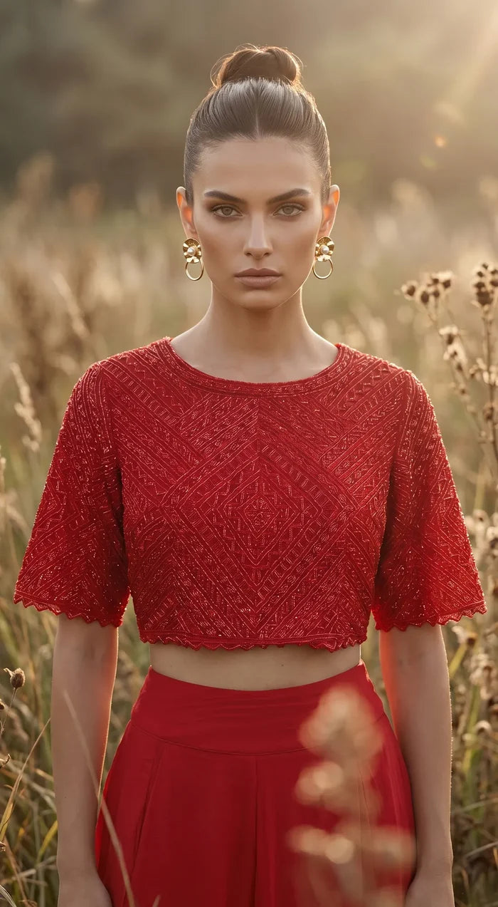 Crimson Luxe Palazzo Ensemble
