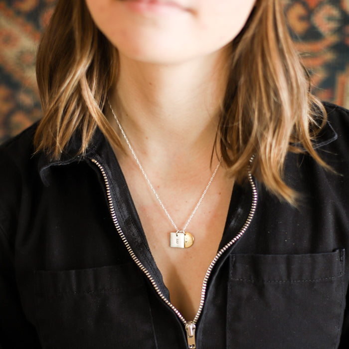 Custom Hand Stamped Name or Initial Square Charm | EKATE | Golden Rule Gallery | Excelsior, MN