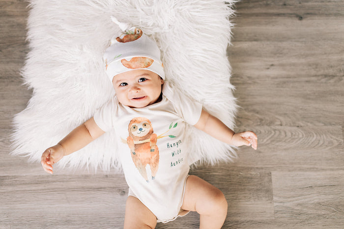 Custom Name Sloth Organic Baby Onesie