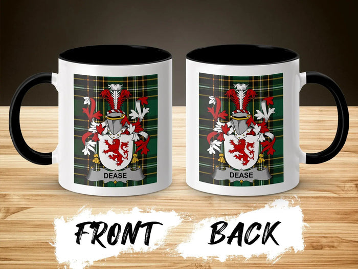Mug with Dease family crest on front and back.