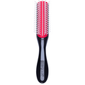 Denman D14 The Mini Curl Definer & Styler 5-Row Brush front view with anti-static rubber pad and 5 rows of smooth nylon pins for curl definition and precision styling.