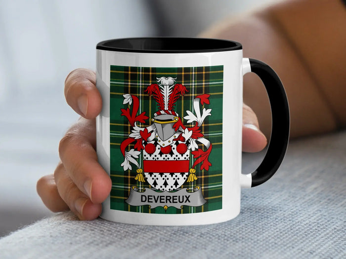 Devereux Irish family crest black accent mug