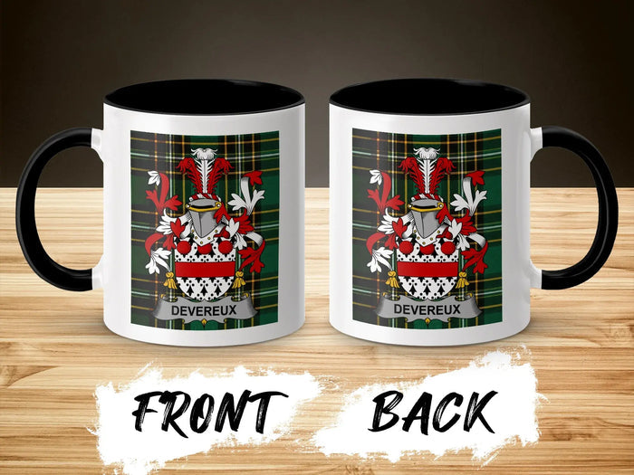 Mug with Devereux coat of arms on front and back.