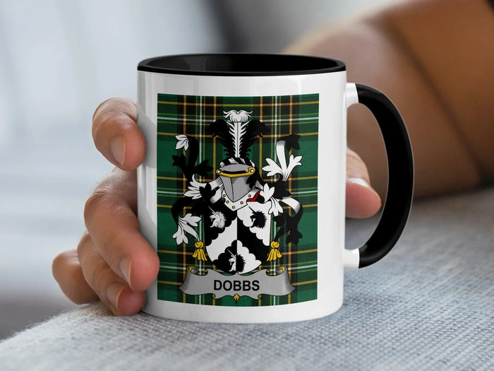 Dobbs Irish surname mug with black handle and interior