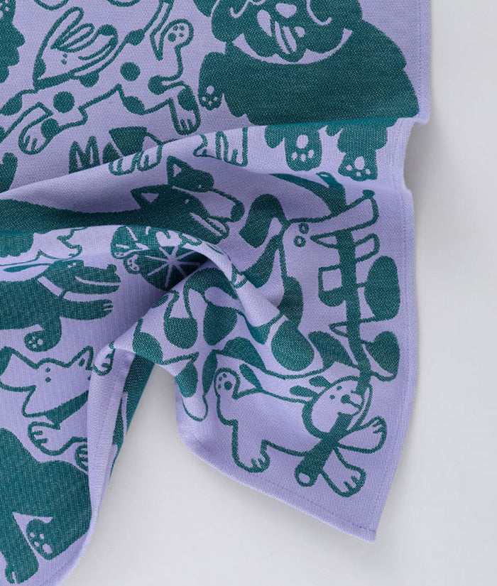 Dogs Day Out Lilac/Green Cotton Tea Towel