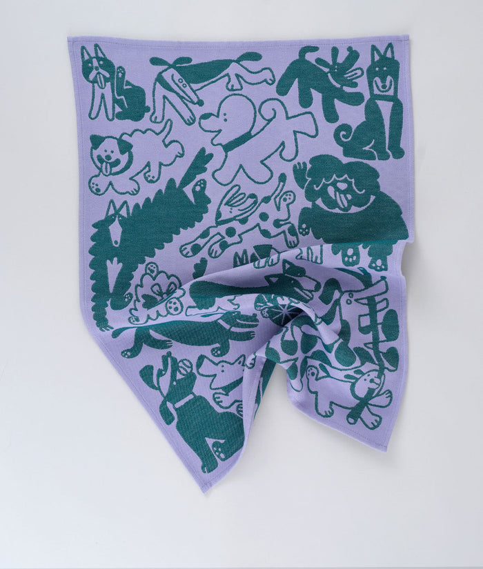 Dogs Day Out Lilac/Green Cotton Tea Towel