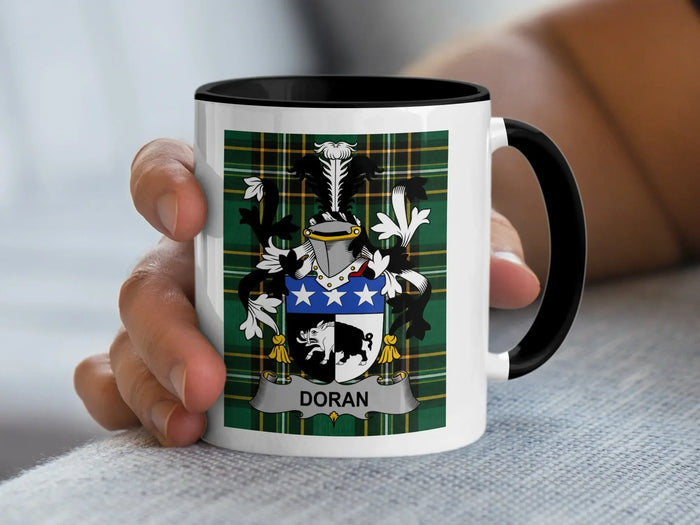 Doran Irish family crest black accent mug