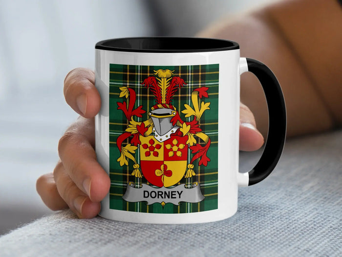 Dorney Irish family crest black accent mug