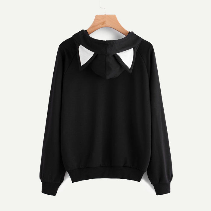 Dotfashion Cat Print Pull Over Hoodie