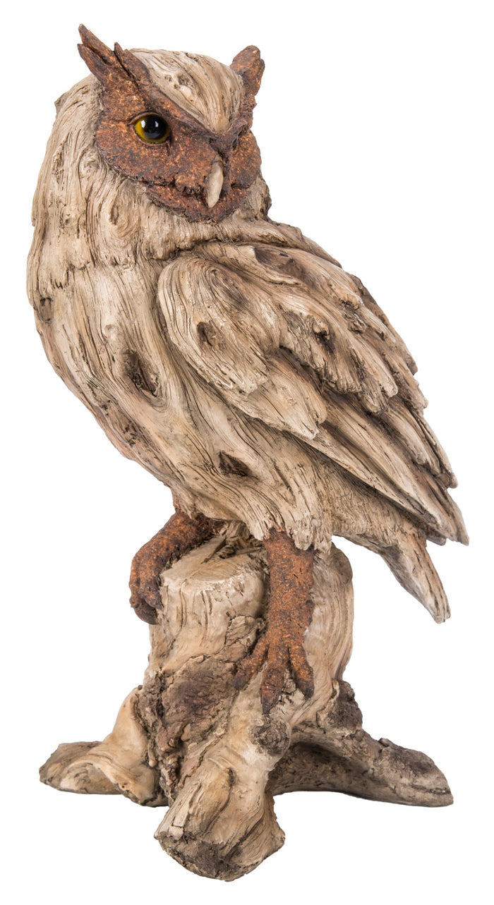Driftwood Eagle Owl On Stump Statue Hi-Line Gift Ltd.