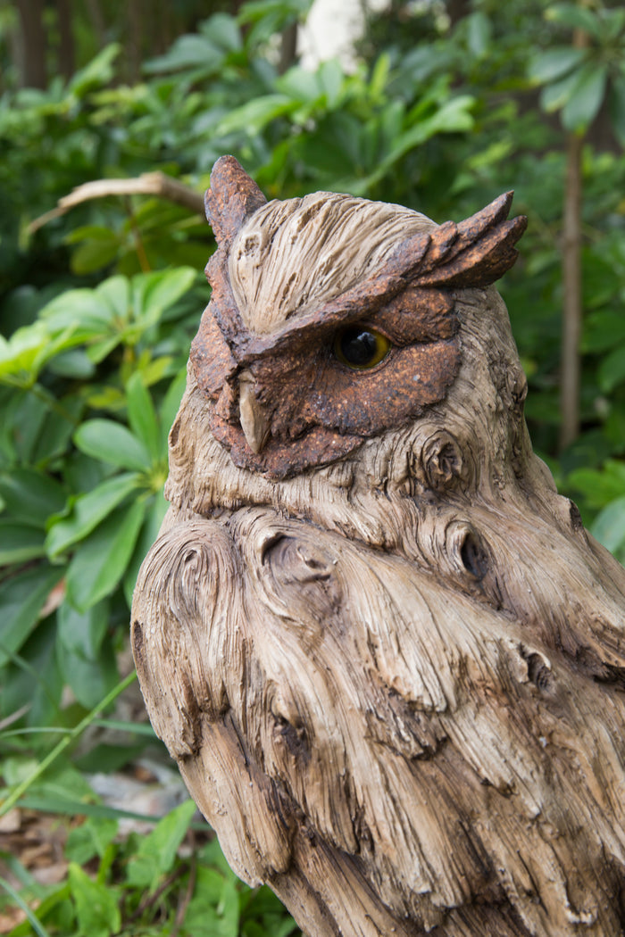 Driftwood Eagle Owl On Stump Statue Hi-Line Gift Ltd.