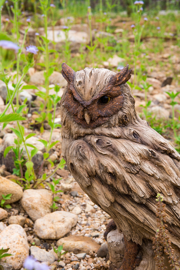 Driftwood Eagle Owl On Stump Statue Hi-Line Gift Ltd.