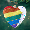 Front image - Equality in Every Heartbeat - (Rainbow heart ornament) - Heart shaped ornament with rainbow stripes and gems