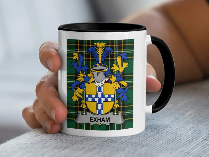 Exham Irish family crest black accent mug