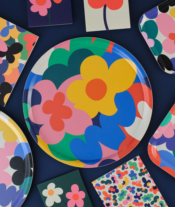 Floral Abstract Round Serving Tray