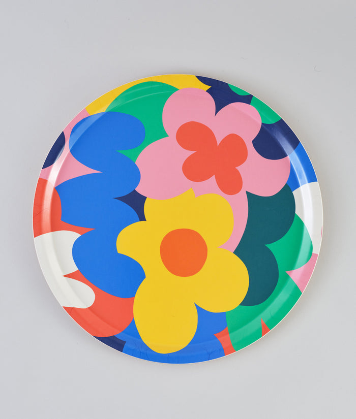 Floral Abstract Round Serving Tray