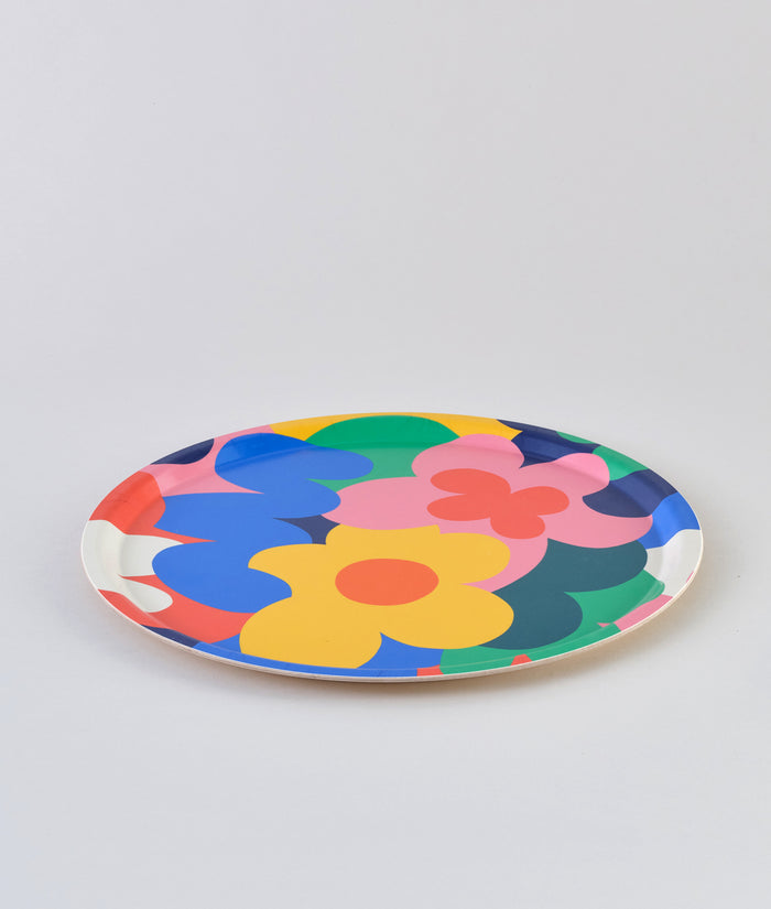 Floral Abstract Round Serving Tray