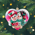 Forever and Always. Pink heart shaped ornament with a Mr. and Mrs. Snowman. View of front