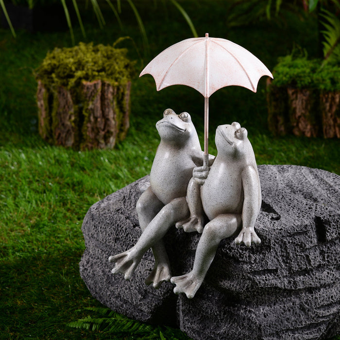 77185 - Sitting Couple Frogs W/Umbrella Garden Statue Yard Decor Hi-Line Gift Ltd.