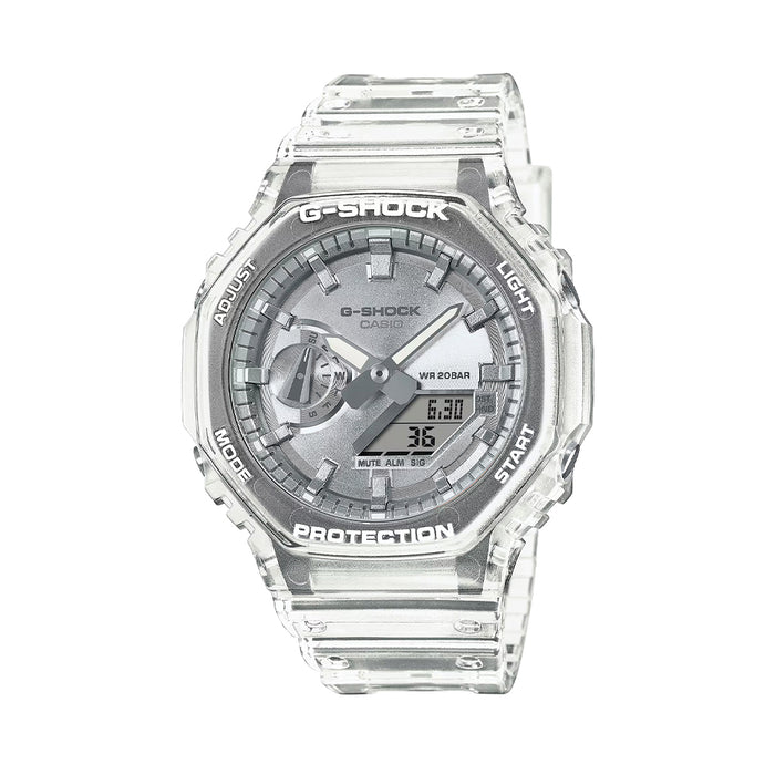Transparent GA2100BM-7A8 45.4mm G SHOCK watch with clear case and silver dial