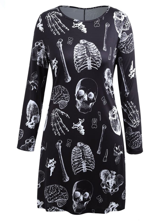 Gamiss Plus Size Skull Bones Dress
