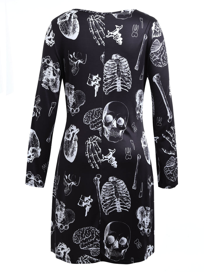 Gamiss Plus Size Skull Bones Dress
