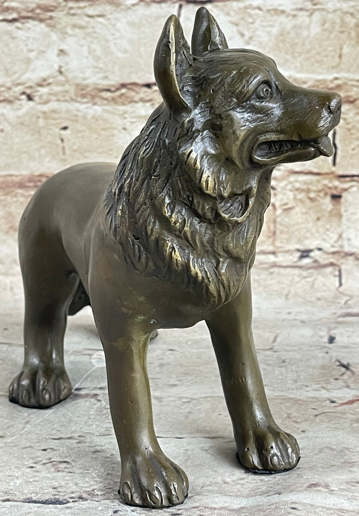 German Shepherd Puppy Dog Bronze Figurine Figure Sculpture Collectible 6" x 9"