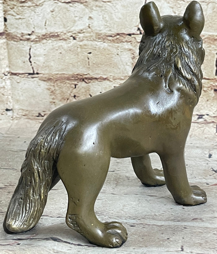 German Shepherd Puppy Dog Bronze Figurine Figure Sculpture Collectible 6" x 9"