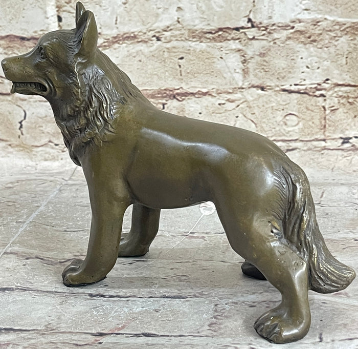 German Shepherd Puppy Dog Bronze Figurine Figure Sculpture Collectible 6" x 9"