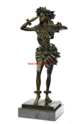 Gilt Hawaiian Girl W/Lei Flower Bronze Sculpture Hot Cast Marble Base Figurine