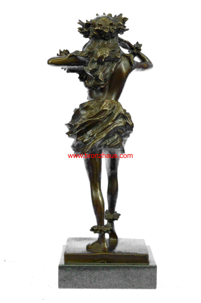 Gilt Hawaiian Girl W/Lei Flower Bronze Sculpture Hot Cast Marble Base Figurine
