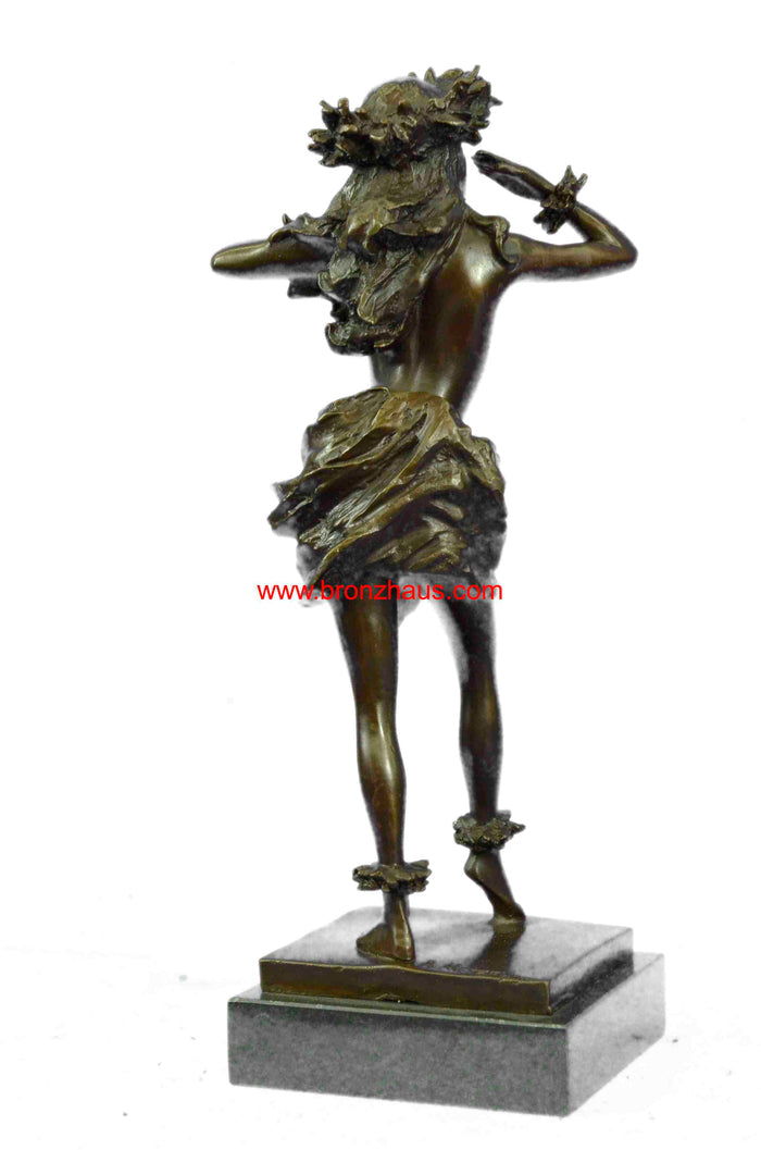 Gilt Hawaiian Girl W/Lei Flower Bronze Sculpture Hot Cast Marble Base Figurine