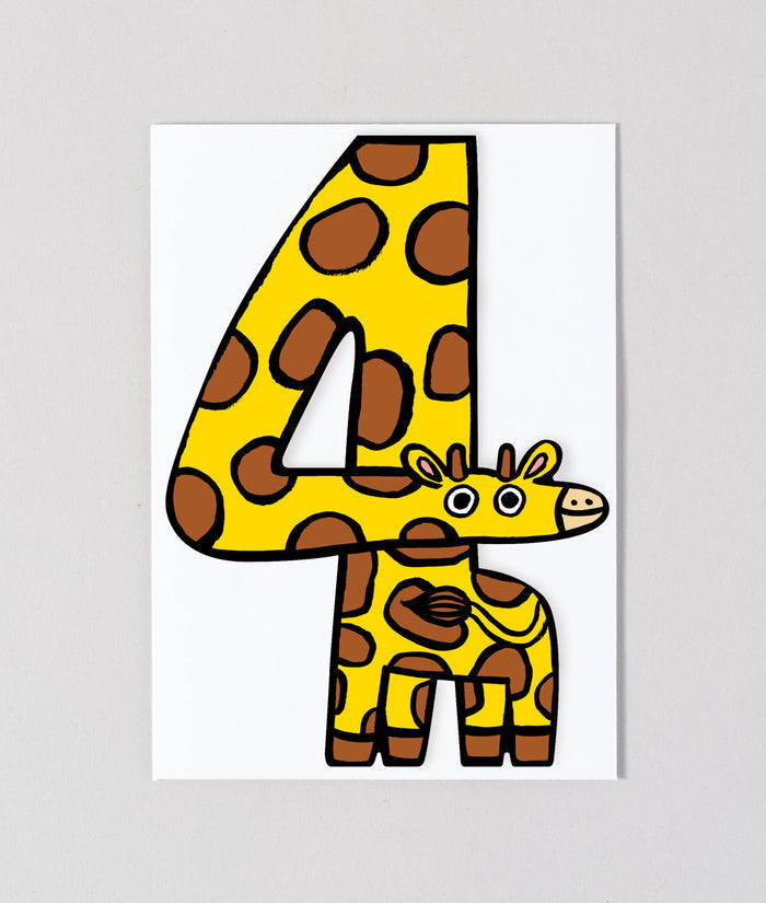 Giraffe 4th Birthday Kids Age Card