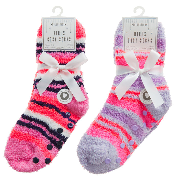 GIRLS 2 PACK COSY SOCKS WITH GRIPPERS - 43B814