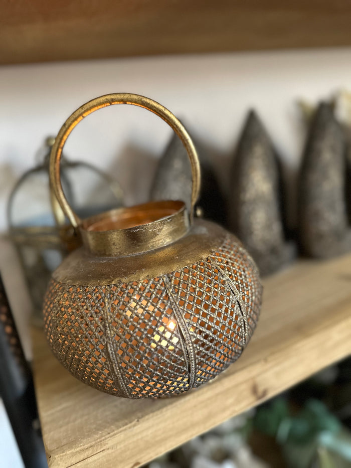 Gold Metal Round Candle Holder with Handle
