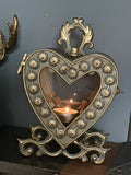 Gold Rustic Metal Heart Candle Holder