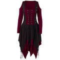 Gothic Cold Shoulder Long Sleeve Lace Up Layered Gamiss Handkerchief Dress