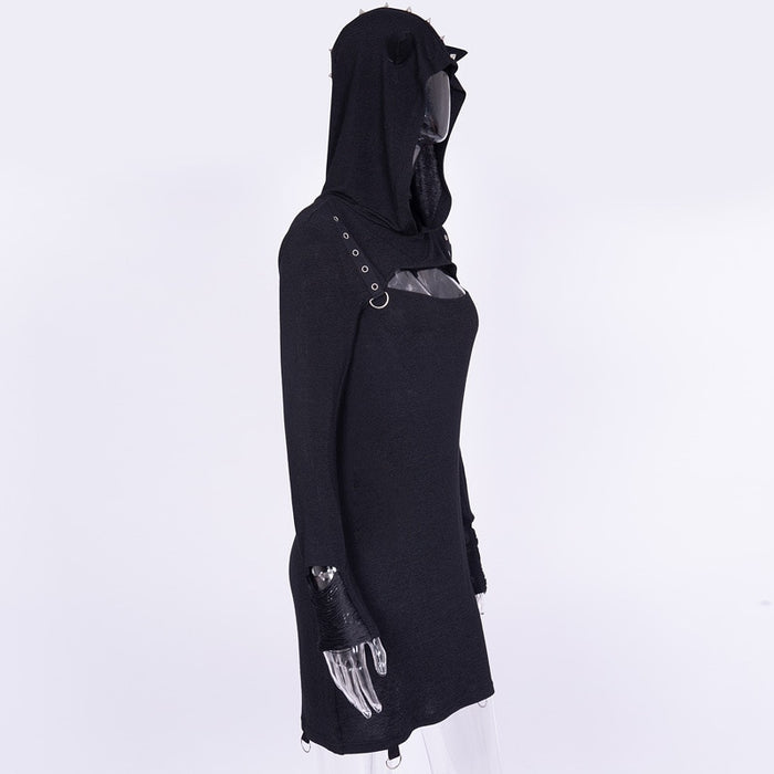 Gothic Steampunk Cat Ears Rivet Hooded Dress