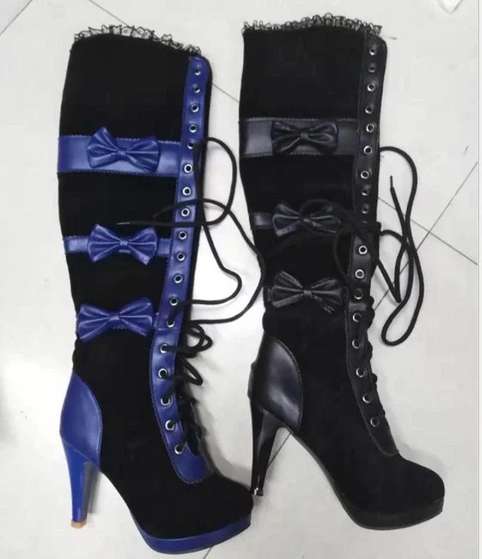 Gothic Style Tall Lace Up High Heel Boot Shoes