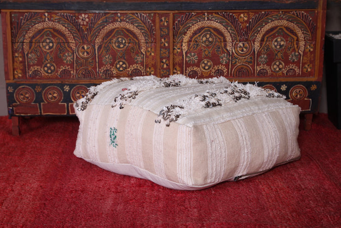 Hand Knotted White Moroccan Kilim Pouf Ottoman - kilim pouf