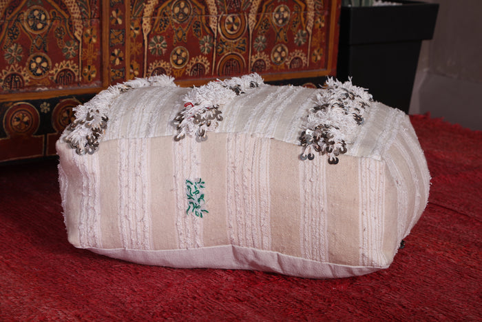 Hand Knotted White Moroccan Kilim Pouf Ottoman - kilim pouf